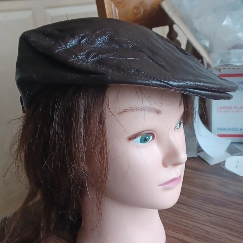 Brown Leather Patched Newsboy Cap